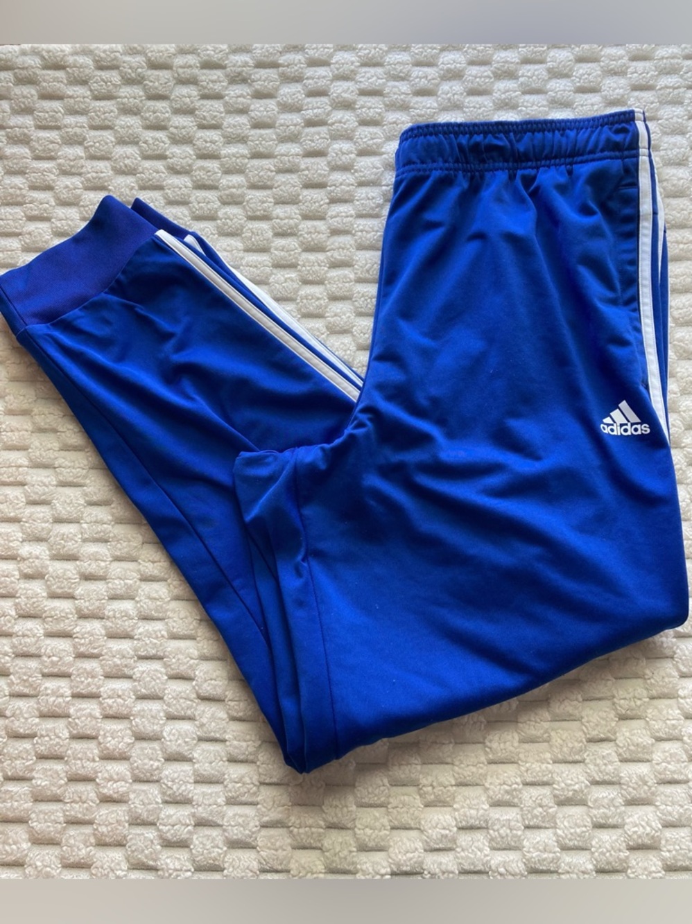 Adidas Blue Track Pants with Side Stripes